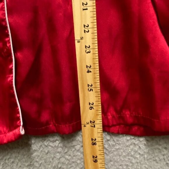 PINK Women’s Satin Pajama Top Button Up Long Sleeve Chest Pocket XL Red - Picture 6 of 12